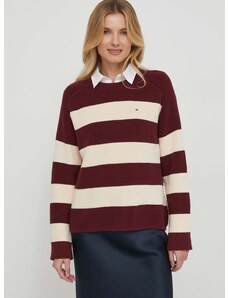 Bavlnený sveter Tommy Hilfiger bordová farba, teplý