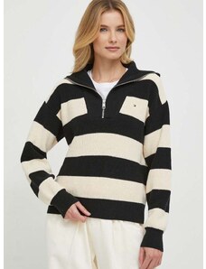 Bavlnený sveter Tommy Hilfiger čierna farba,teplý,s rolákom,WW0WW42420