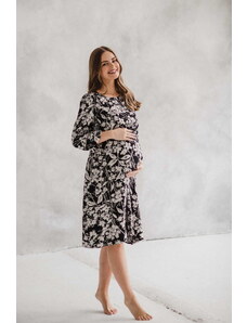 milk & love Tehotenské šaty na dojčenie, dl.rukáv, Lovely Midi Dress Black print