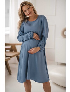 milk & love Tehotenské šaty na dojčenie, dl.rukáv, Lovely Midi Dress Blue