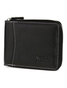 Pánska kožená horizontálna peňaženka Wild Horse RFiD na zips, čierna