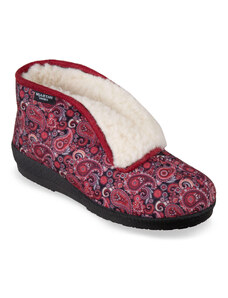 MJARTAN-Červené vzorované papuče z ovčej vlny