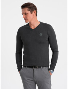 Ombre Clothing Elegantný pánsky sveter s výstrihom - grafitový V17 OM-SWBS-0107