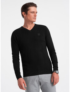 Ombre Clothing Elegantný pánsky sveter s výstrihom - čierny V1 OM-SWBS-0107