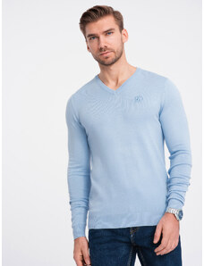 Ombre Clothing Elegantný pánsky sveter s výstrihom - svetlomodrý V10 OM-SWBS-0107