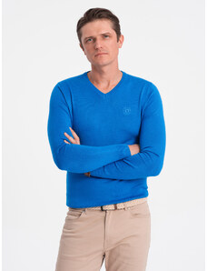 Ombre Clothing Elegantný pánsky sveter s výstrihom - modrý V19 OM-SWBS-0107