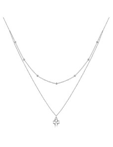 Ligot Strieborný dvojitý náhrdelník štvorlístok