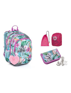 TOPGAL - školské tašky, batohy a sety TOPGAL - LargeSet-ELLY23004 - ružová exotika v batohu-štýlový školský set so safari motívom