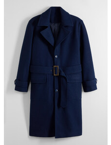 bonprix Kabát vo vlneným vzhľadom s opaskom, farba modrá, rozm. 50