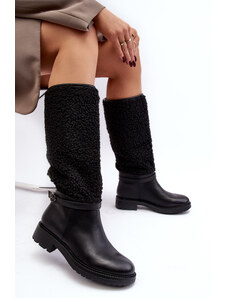 Basic Čierne dámske čižmy pod kolená z kožušinou