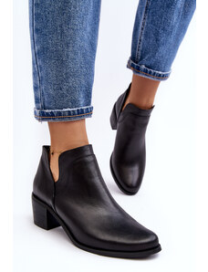 Basic Kožené čierne dámske podpätkové topánky s výrezmi