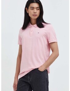 Bavlnené polo tričko Tommy Jeans ružová farba, jednofarebné, DM0DM18312