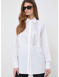 Bavlnená košeľa Karl Lagerfeld dámska, biela farba, voľný strih, s klasickým golierom