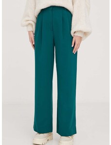 Nohavice Abercrombie & Fitch dámske, zelená farba, široké, vysoký pás