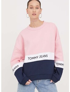 Mikina Tommy Jeans dámska, ružová farba, vzorovaná, DW0DW17705