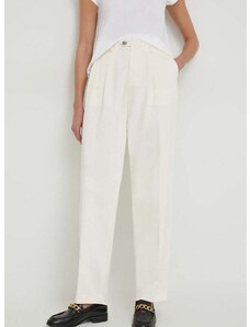 Nohavice Tommy Hilfiger dámske,béžová farba,strih chinos,vysoký pás,WW0WW40509
