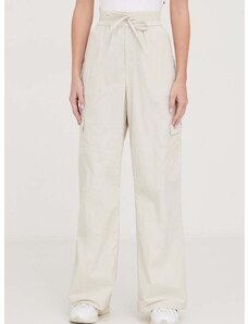 Nohavice Tommy Jeans dámske,béžová farba,široké,vysoký pás,DW0DW17317