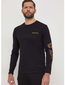 Bavlnené tričko s dlhým rukávom Armani Exchange čierna farba, s nášivkou, 3DZTDE ZJ9JZ