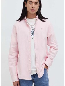 Bavlnená košeľa Tommy Jeans pánska,ružová farba,regular,s golierom button-down,DM0DM18329