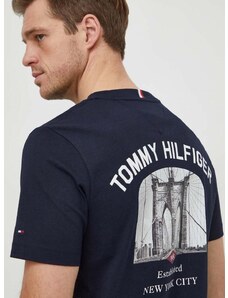 Bavlnené tričko Tommy Hilfiger pánsky, tmavomodrá farba, s potlačou, MW0MW33697