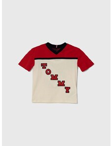 Detské bavlnené tričko Tommy Hilfiger červená farba, vzorovaný