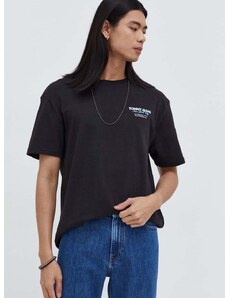 Bavlnené tričko Tommy Jeans pánsky, čierna farba, s potlačou, DM0DM18286