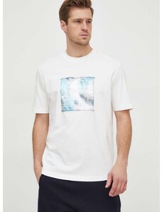 Bavlnené tričko Armani Exchange pánske, béžová farba, s nášivkou, 3DZTLB ZJ9JZ