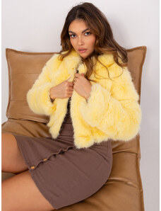 Fashionhunters Light yellow women's short jacket with eco-leather inserts