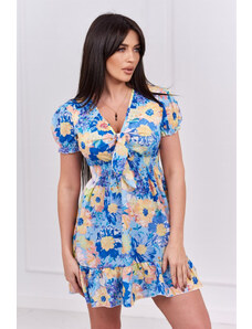 K-Fashion Kvetinové šaty s výstrihom do V modrej