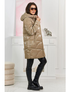 K-Fashion Lesklá prešívaná bunda s veľkými zipsami béžový
