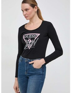 Bavlnené tričko s dlhým rukávom Guess ICON čierna farba, W4RI42 I3Z14