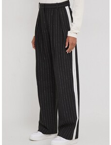 Nohavice Tommy Hilfiger dámske,čierna farba,široké,vysoký pás,WW0WW40513