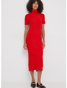 Šaty Tommy Hilfiger červená farba, midi, priliehavá, WW0WW40986