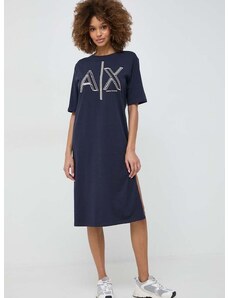 Bavlnené šaty Armani Exchange tmavomodrá farba, mini, rovný strih, 3DYA70 YJ3RZ