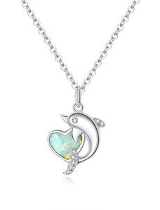 Ligot Strieborný náhrdelník delfín a srdce