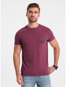 Ombre Clothing Pánske tričko na voľný čas s vreckom - tmavoružové V5 OM-TSCT-0109