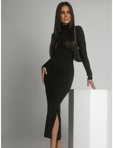 FASARDI Plain dress with long sleeves and turtleneck, black
