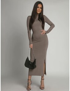 FASARDI Plain dress with long sleeves and cappuccino turtleneck