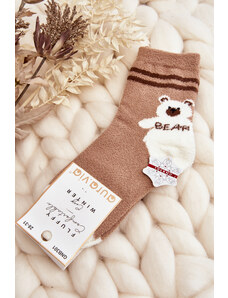 Kesi Youth warm socks with teddy bear, light brown