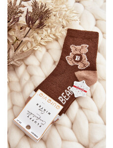 Kesi Youth warm socks with teddy bear, brown