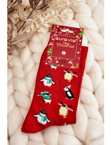 Kesi Men's Christmas Cotton Socks with Red Penguins