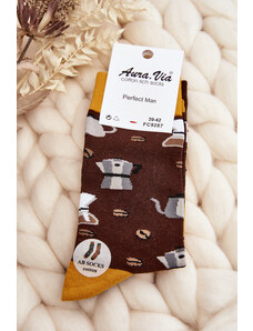 Kesi Men's mismatched socks, coffee, brown and yellow