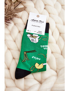 Kesi Men's socks with Asian noodle patterns, green