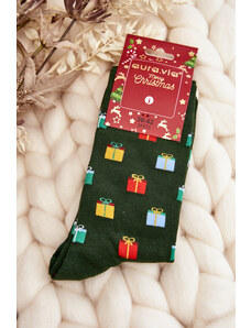 Kesi Men's Cotton Christmas Socks Patterns Dark Green