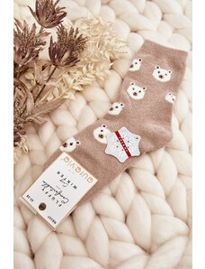 Kesi Women's warm socks with teddy bears and polka dots, beige