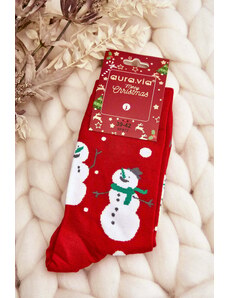 Kesi Men's Christmas Cotton Socks with Snowmen, Red