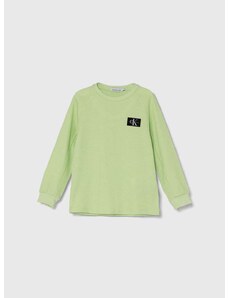 Detská bavlnená košeľa s dlhým rukávom Calvin Klein Jeans zelená farba, jednofarebný