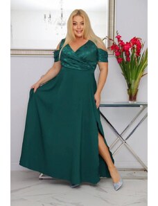 NA SKLADE Dlhé spoločenské šaty s rozšírenou sukňou pre moletky Liliana zelené