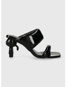 Kožené šľapky Karl Lagerfeld IKON HEEL dámske, čierna farba, na podpätku, KL39005A