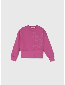 Detská bavlnená mikina Calvin Klein Jeans ružová farba, s potlačou